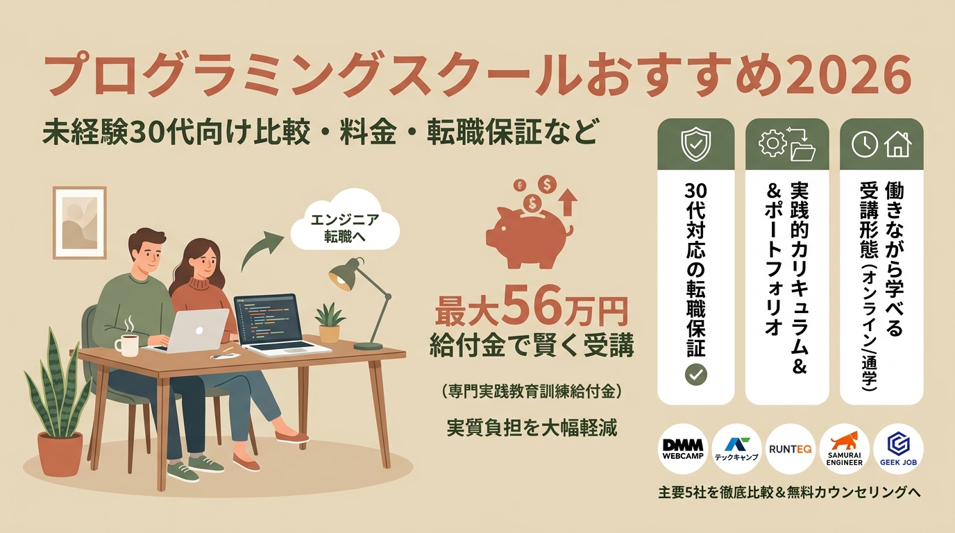 プログラミングスクールおすすめ2026 未経験30代向け比較・料金・転職保証など