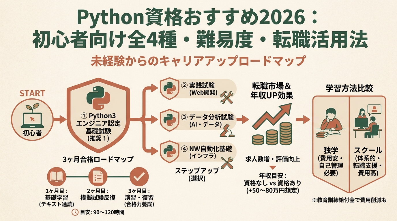 Python資格おすすめ2026 初心者向け全4種比較・難易度・転職活用法など アイキャッチ(PC用)