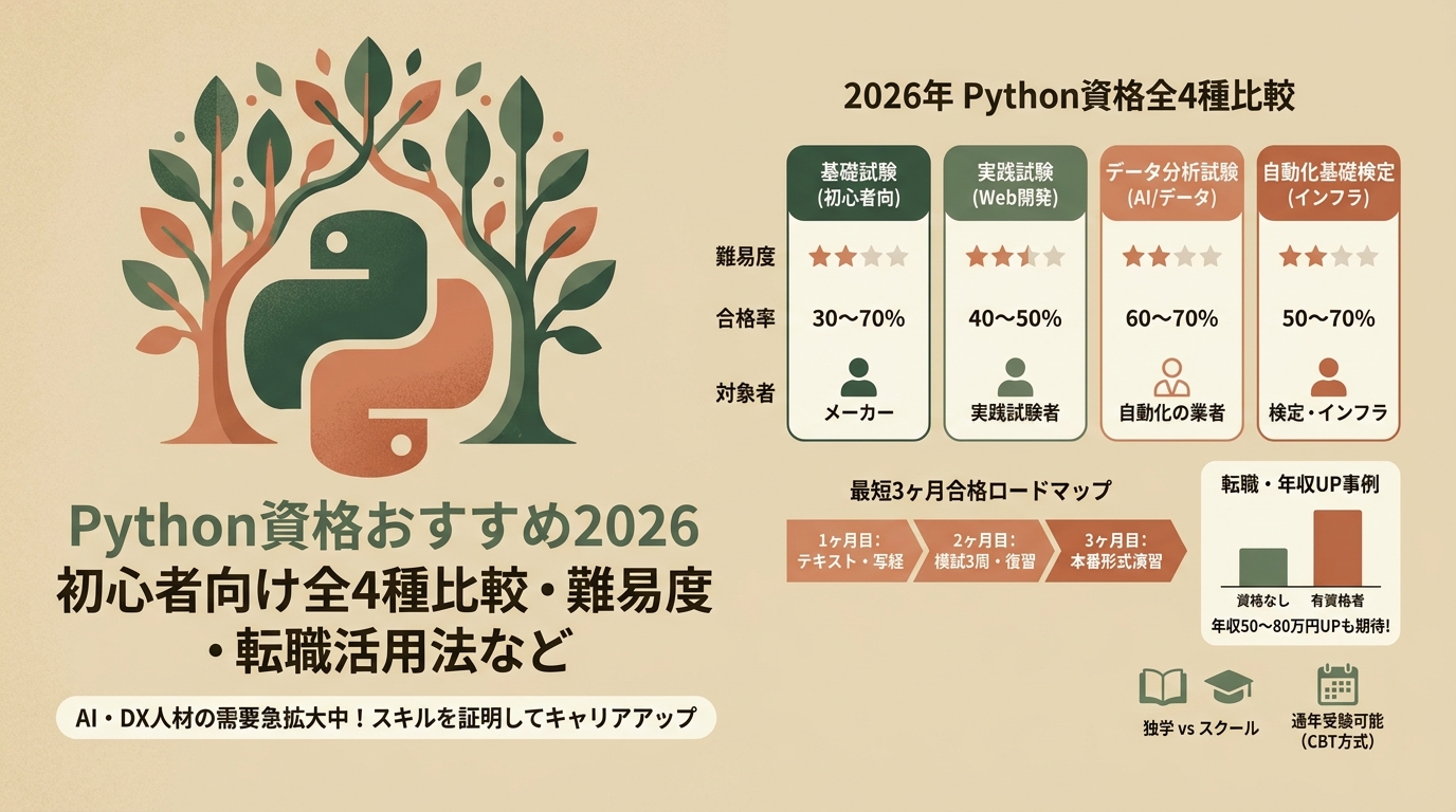 Python資格おすすめ2026 初心者向け全4種比較・難易度・転職活用法など